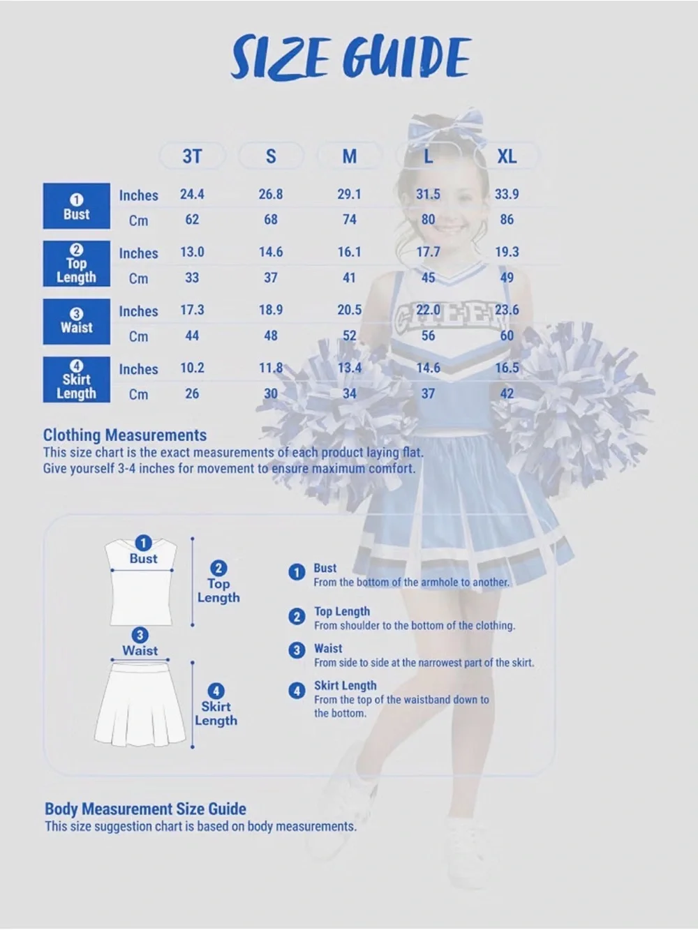 Girls Blue & White Cheerleader Costume - Medium
